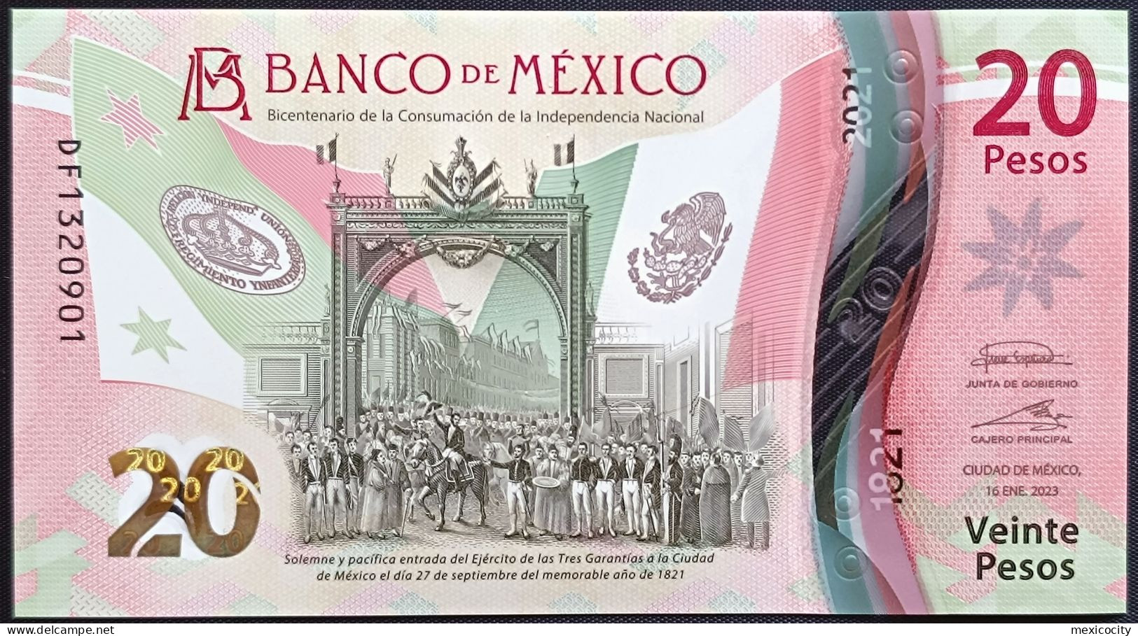 MEXICO $20 ! SERIES DF NEW 16-JAN-2023 DATE ! Irene Espin. Sign. INDEPENDENCE POLYMER NOTE Read Descr. For Notes - Mexique