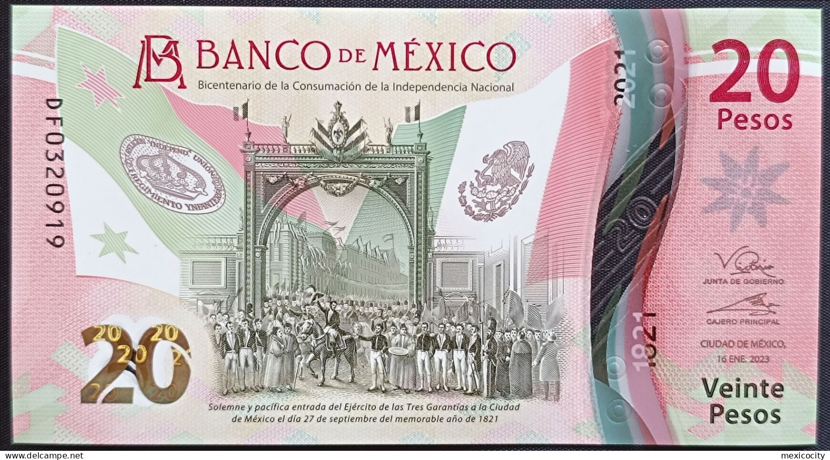 MEXICO $20 ! SERIES DF NEW 16-JAN-2023 DATE ! Victoria Rod. Sign. INDEPENDENCE POLYMER NOTE Read Descr. For Notes - Mexico