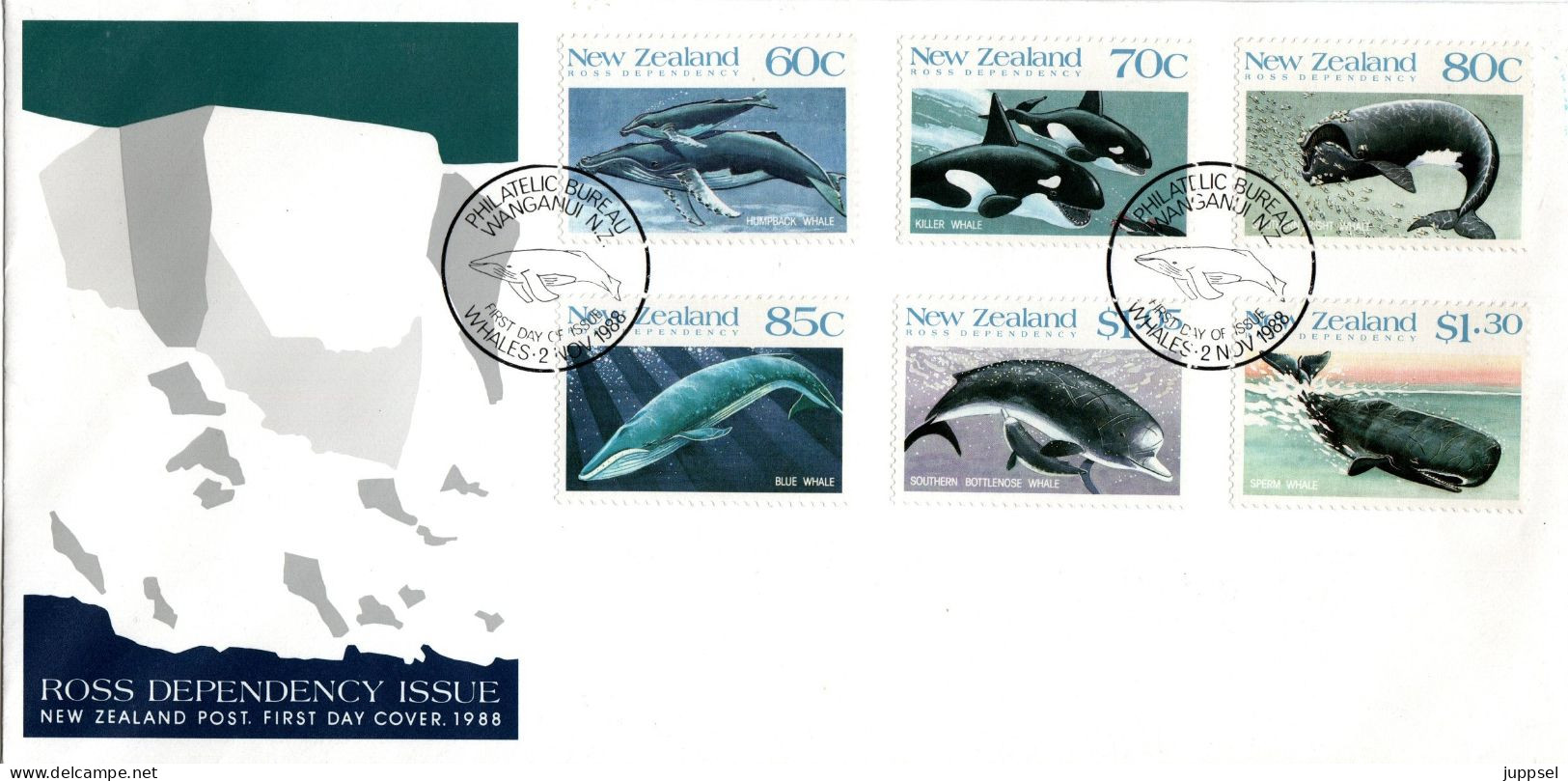 NEW  ZEALAND   FDC, Whales    /    NOUVELLE - ZELANDE, Lettre De Première Jour, Baleines   1988 - Ballenas