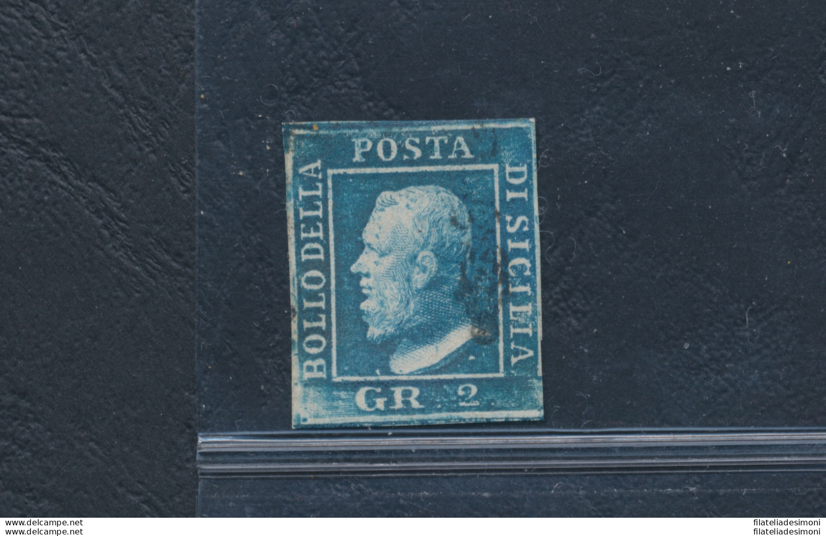 1859 SICILIA, N° 6 - 2 Grana Azzurro, I Tavola , Ritocco N° 92 Azzurro USATO - - Sicilia