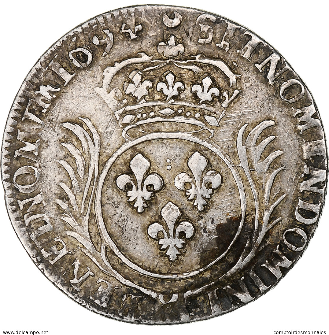 France, Louis XIV, 1/4 Ecu Aux Palmes, 1694, Réformé, Argent, TTB, Gadoury:152 - 1643-1715 Louis XIV Le Grand