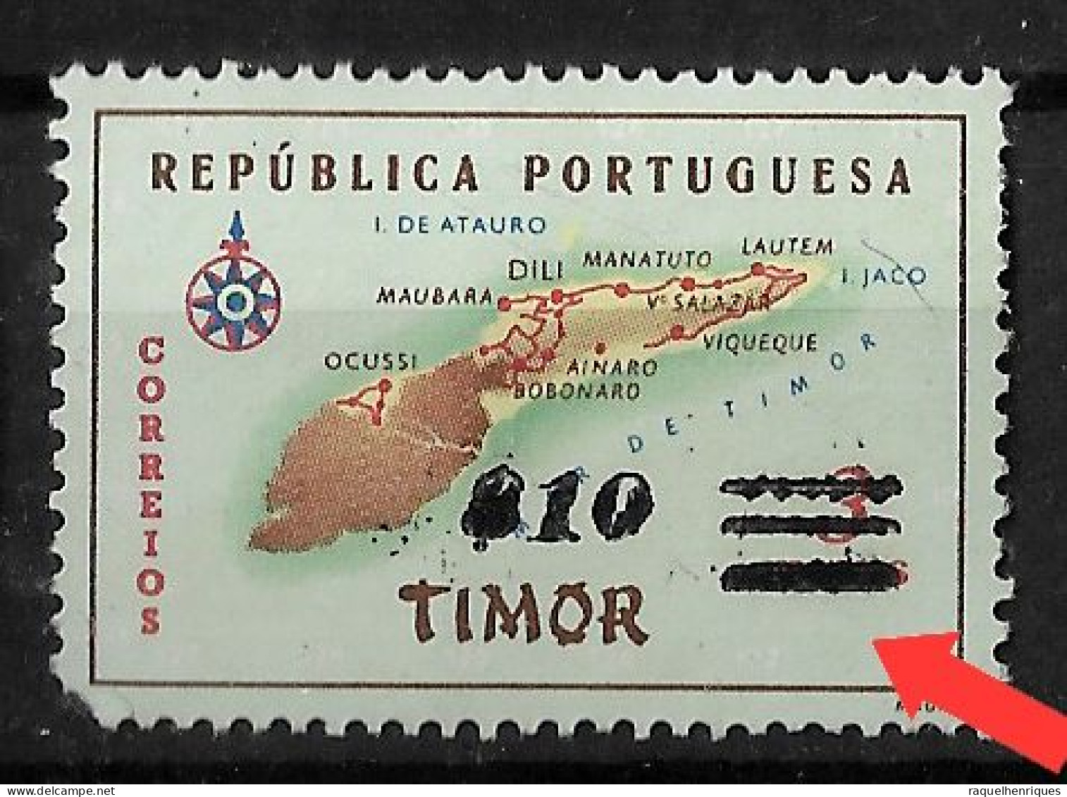 TIMOR 1960 TIMOR MAP SURCHARGED PRINT ERROR MNH (NP#72-P20-L3) - Timor