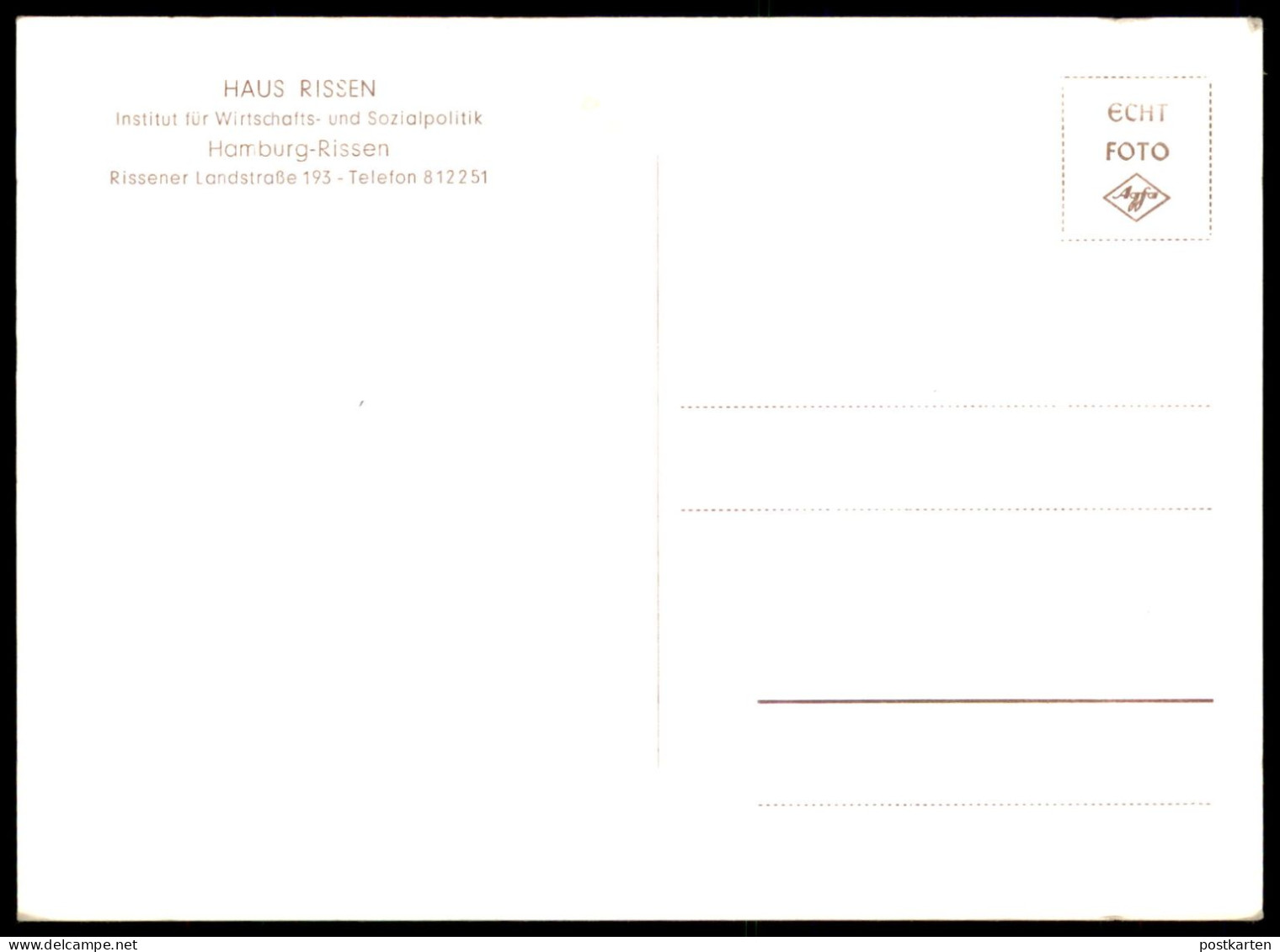 ÄLTERE POSTKARTE HAMBURG HAUS RISSEN GÄSTEHAUS INSTITUT FÜR WIRTSCHAFTS- UND SOZIALPOLITIK Blankenese AK Postcard Cpa - Blankenese