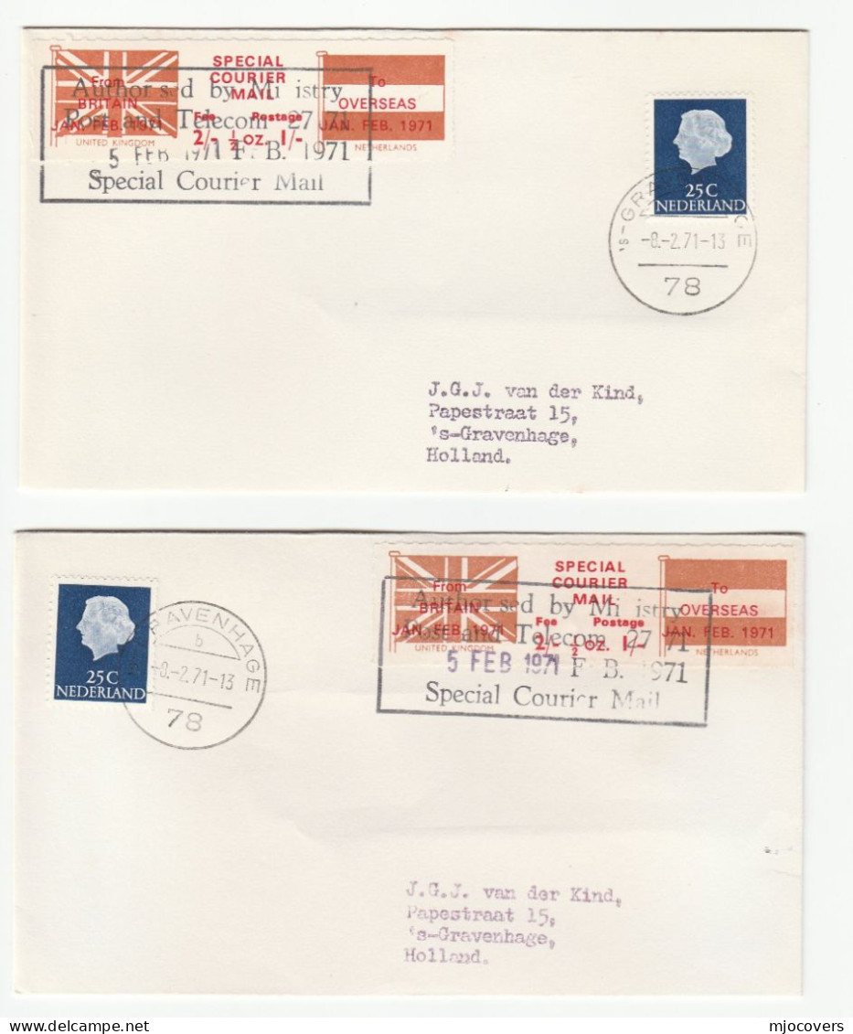 2 Cover 1971 GB POSTAL STRIKE Left & Right,NETHERLANDS  COURIER MAiL LABEL Stamps  COVERS Cover - Cinderella