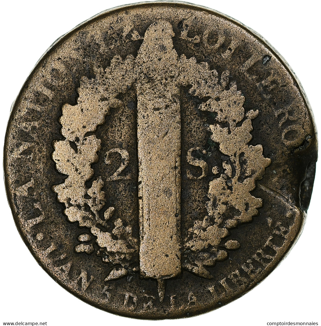 France, Louis XVI, 2 Sols Français, 1793 / AN 5, Strasbourg, Métal De Cloche - Altri & Non Classificati