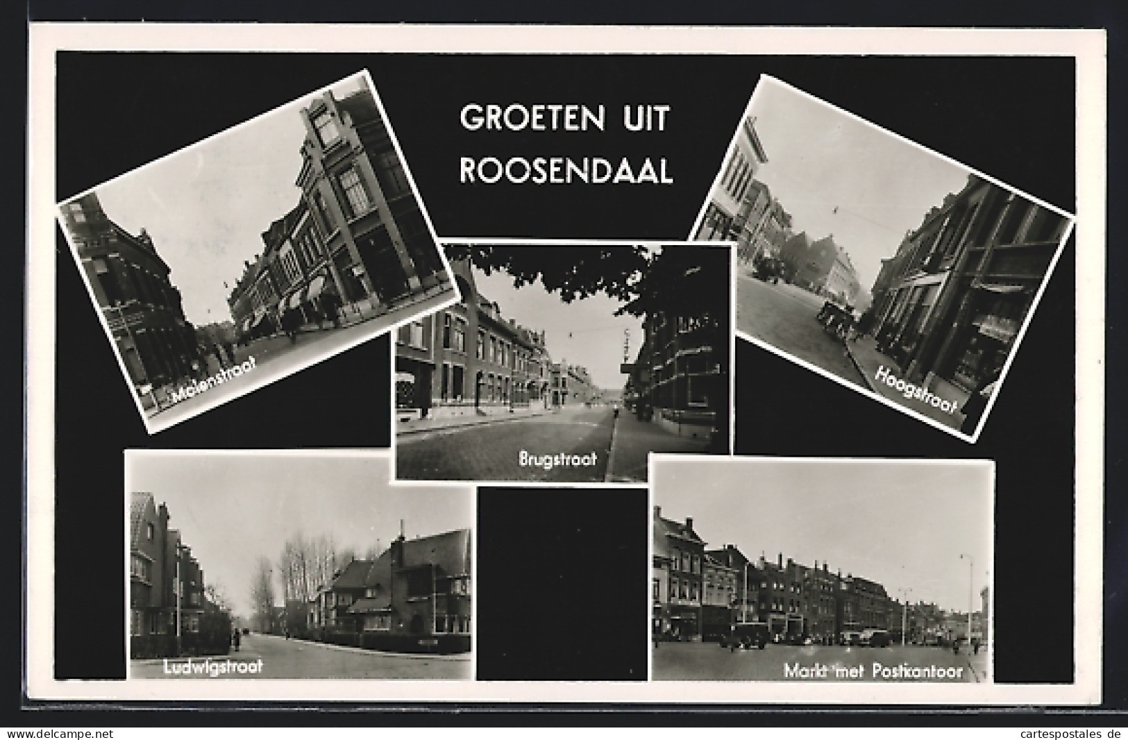 AK Roosendaal, Molenstraat, Brugstraat, Hoogstraat, Markt Met Postkantoor, Ludwigstraat  - Roosendaal