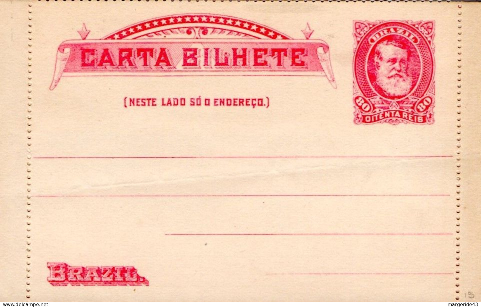 BRESIL ENTIER LETTRE 80 REIS NEUF - Enteros Postales