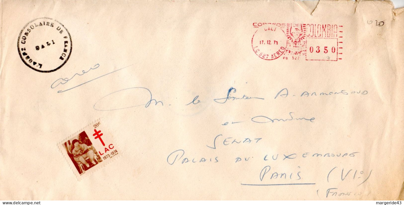 COLOMBIE EMA SUR  LETTRE POUR LA FRANCE 1971 - Colombia