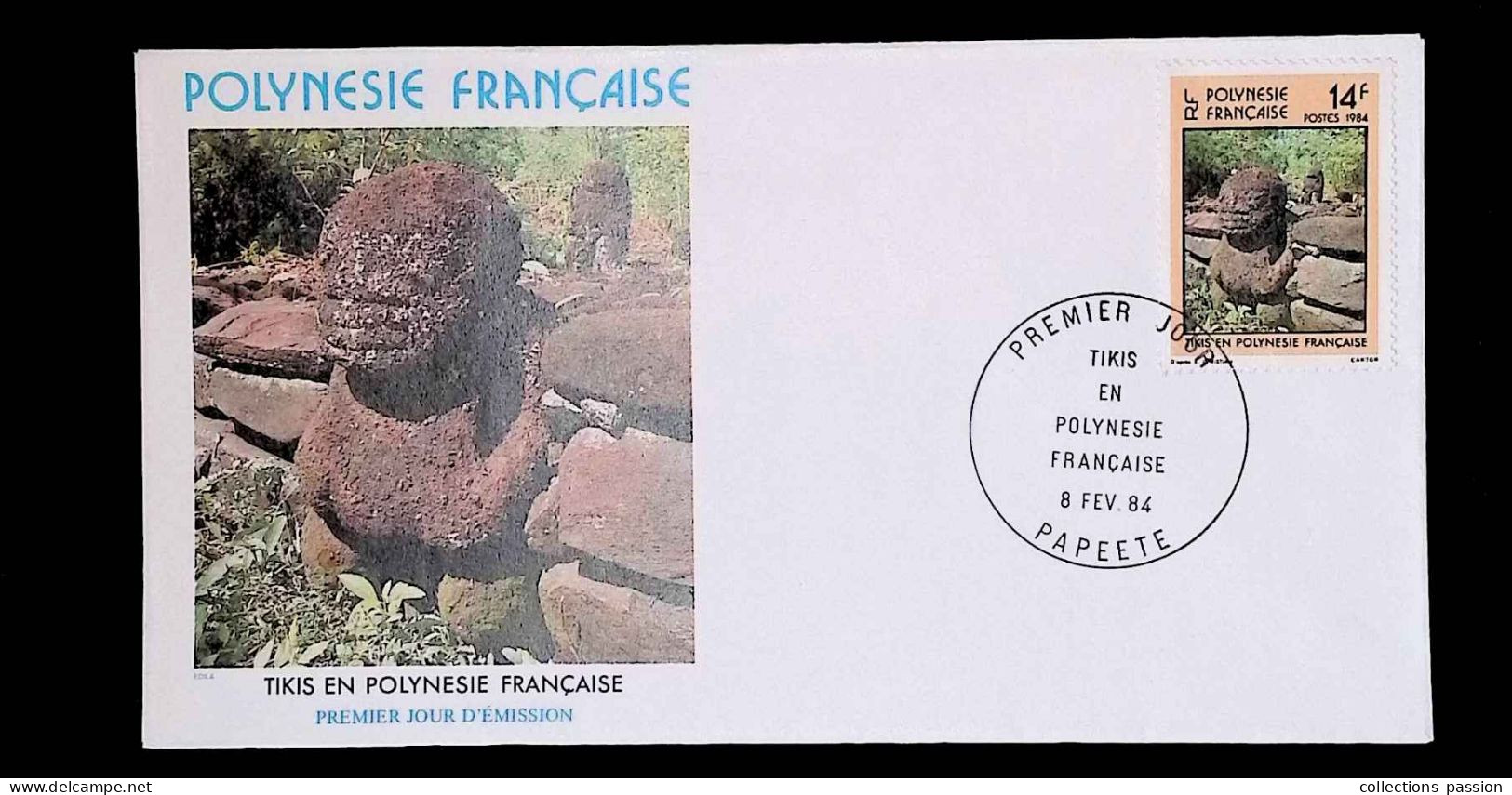 CL, FDC, 1 Er Jour, Polynésie Française, Papeete, 8 Fév. 84, Tikis En Polynésie Française - Storia Postale