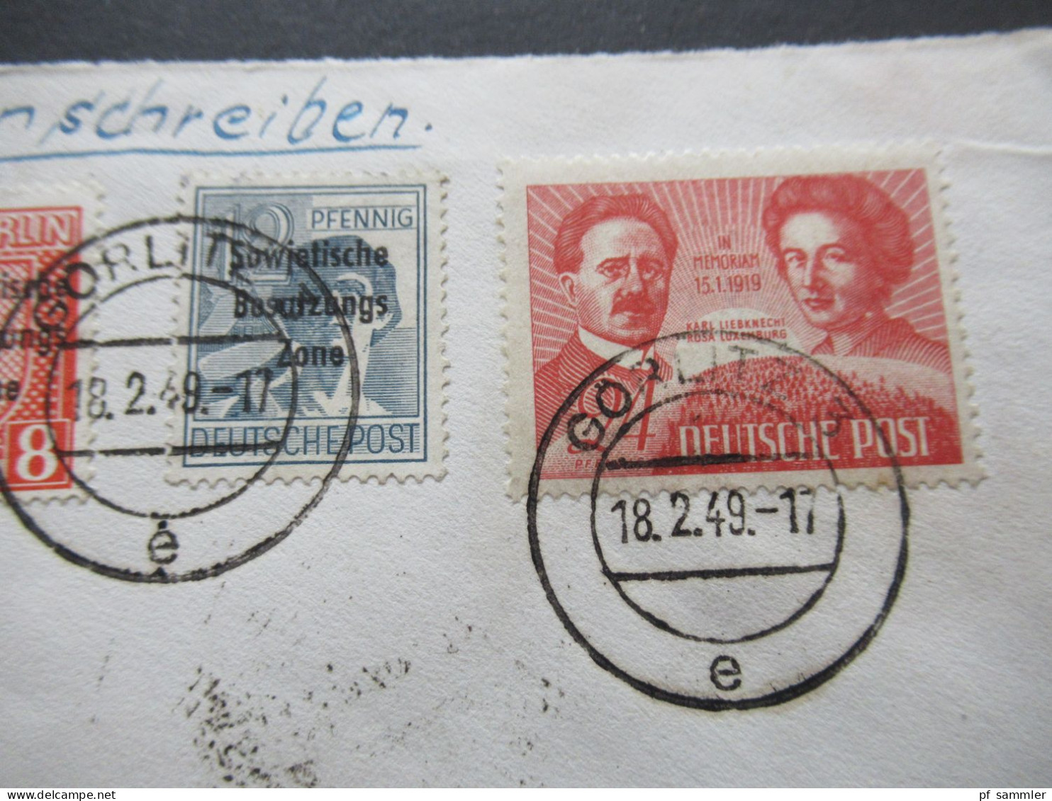 SBZ 18.2.1949 Mi.Nr.229 MiF Mit Marken Mit Aufdruck Einschreiben Not R-Zettel Görlitz 3 - Menden In Westfalen Mit Ank St - Storia Postale