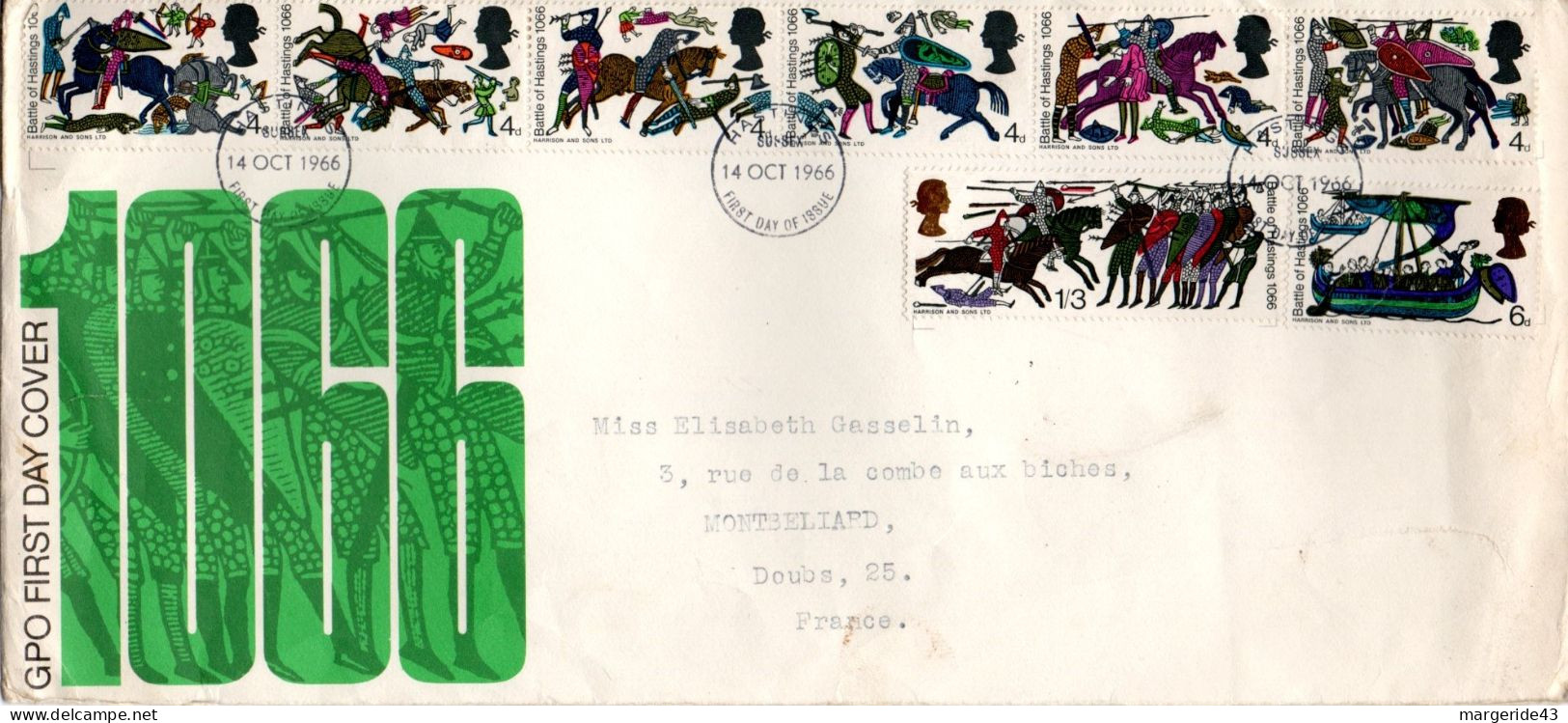 GB LETTRE FDC POUR LA FRANCE 1966 900 ANS BATAILLE D'HASTINGS - 1952-1971 Em. Prédécimales