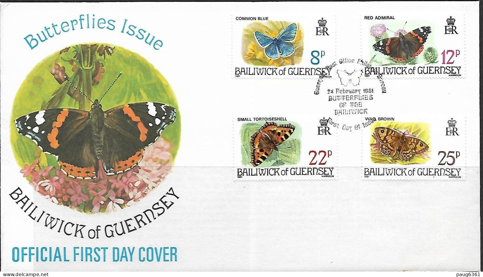 GUERNESEY 1981 FDC PAPILLONS  YVERT  N°213/216 - Vlinders