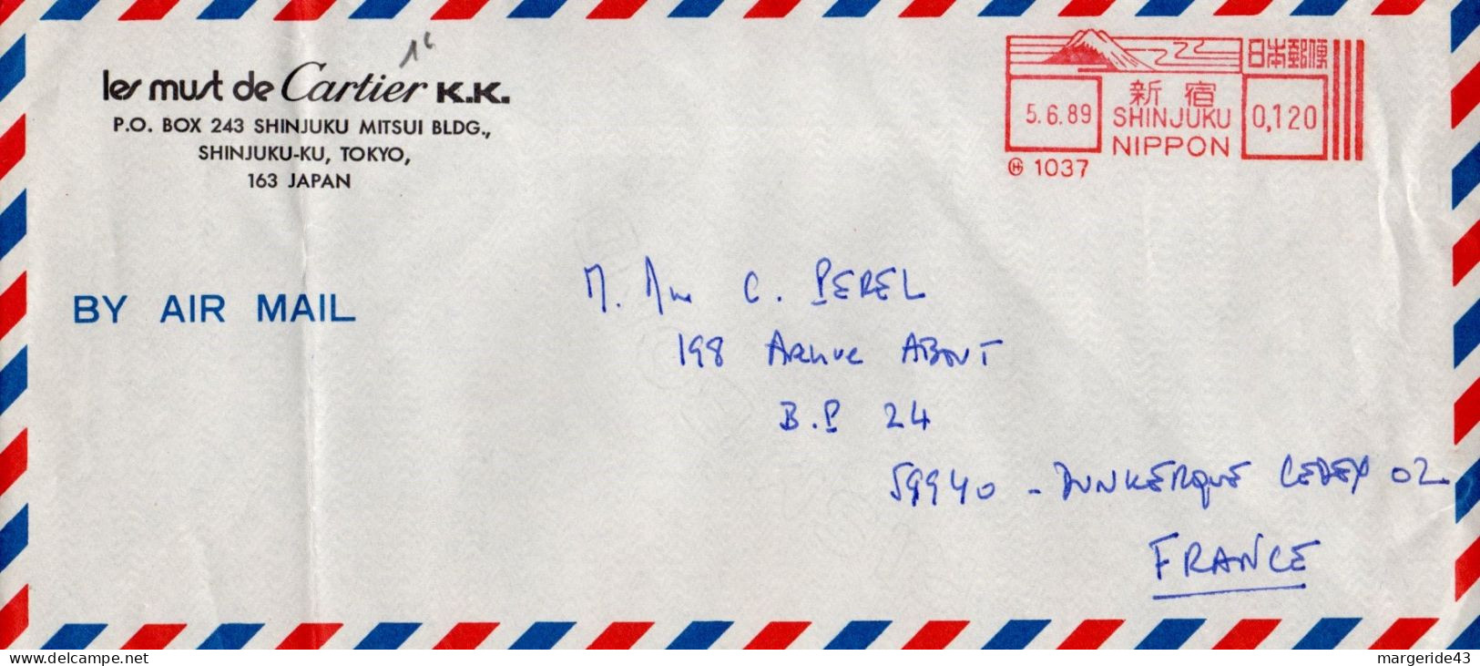 JAPON EMA SUR LETTRE DE SHINJUKU POUR LA FRANCE 1989 - Cartas & Documentos