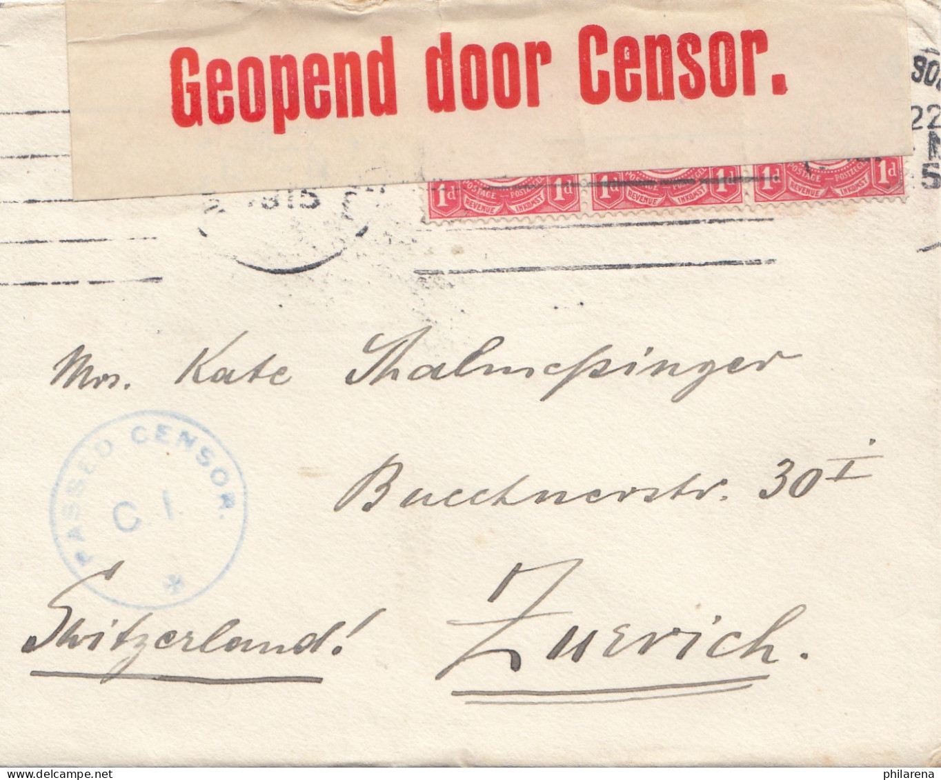 South Africa 1915: Johannesburg To Zürich, Opened By Censor - Autres & Non Classés