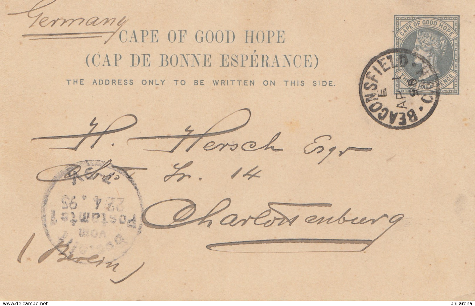 South Africa 1898: Post Card Beaconsfield To Charlottenburg - Autres & Non Classés
