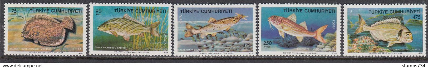 Turkey 1975 - Fishes, Mi-Nr. 2369/73, MNH** - Unused Stamps