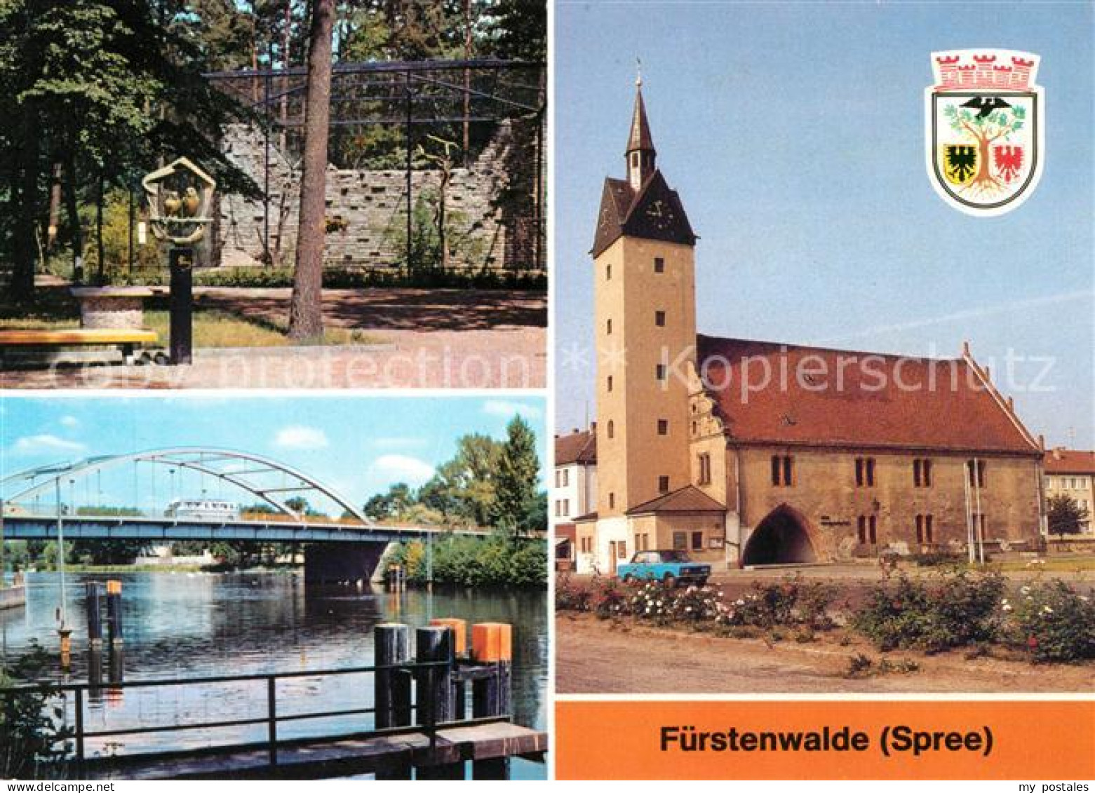 73089212 Fuerstenwalde Spree Heimattiergarten Bruecke Thaelmann-Pioniere Rathaus - Fürstenwalde
