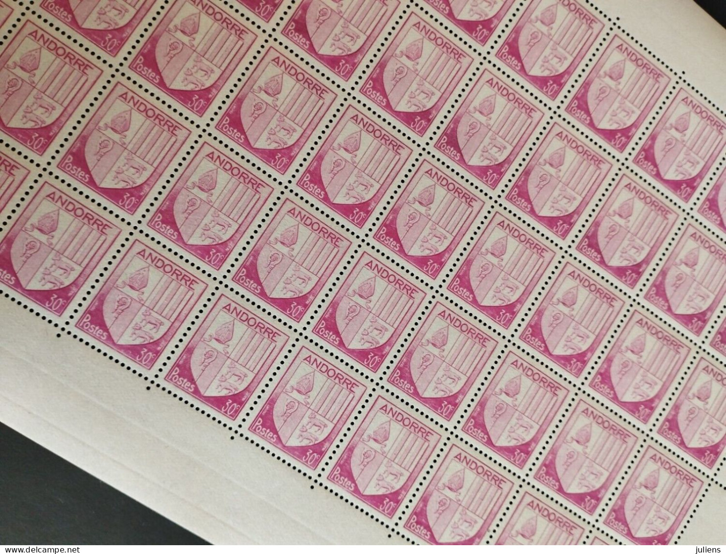 FEUILLE SHEET ENTIERE ANDORRE N 94 Armoiries 30c 1944 NEUF** - Unused Stamps