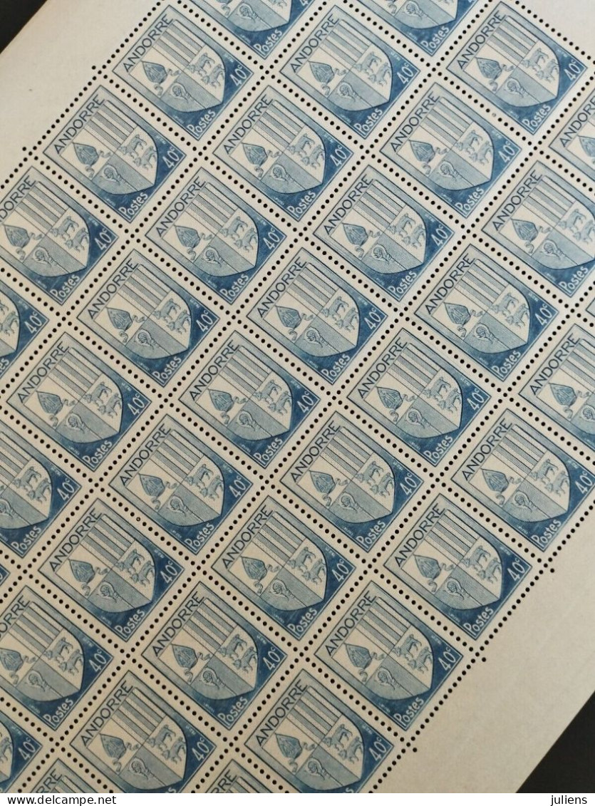 FEUILLE SHEET ENTIERE ANDORRE N 95 Armoiries 40c 1944 NEUF** - Unused Stamps