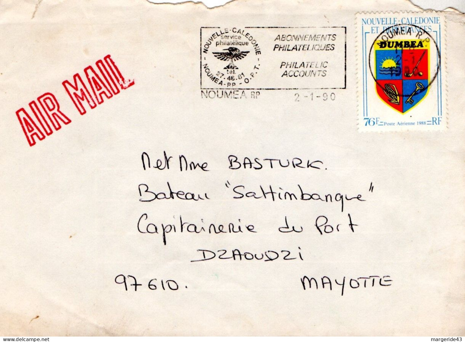 NOUVELLE CALEDONIE SEUL SUR LETTRE POUR LA FRANCE 1990 - Briefe U. Dokumente