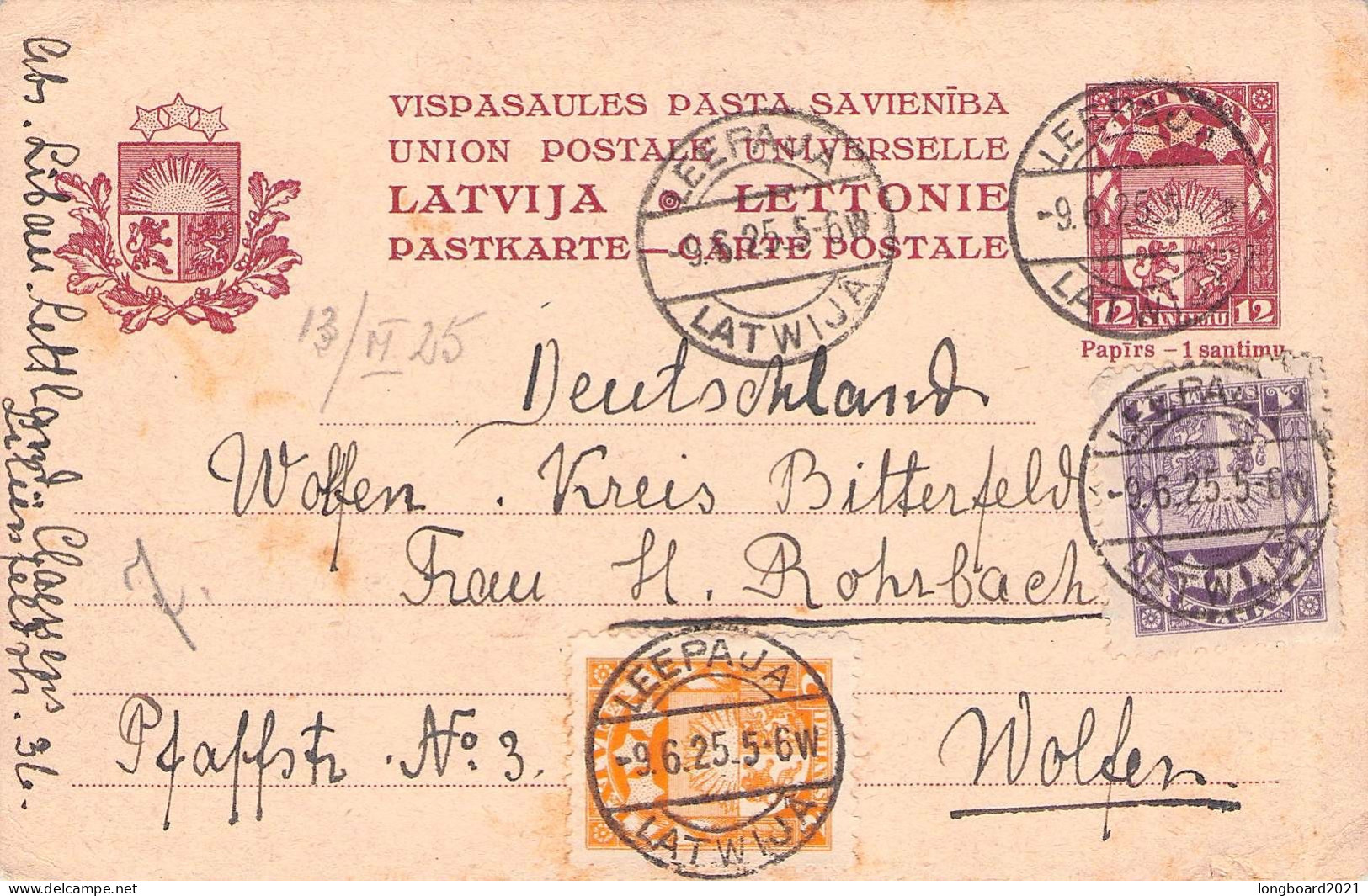 LATVIA - UPRATED POSTCARD  / 6084 LIEPAJA - WOLFEN/DE / 6085 - Lettonia