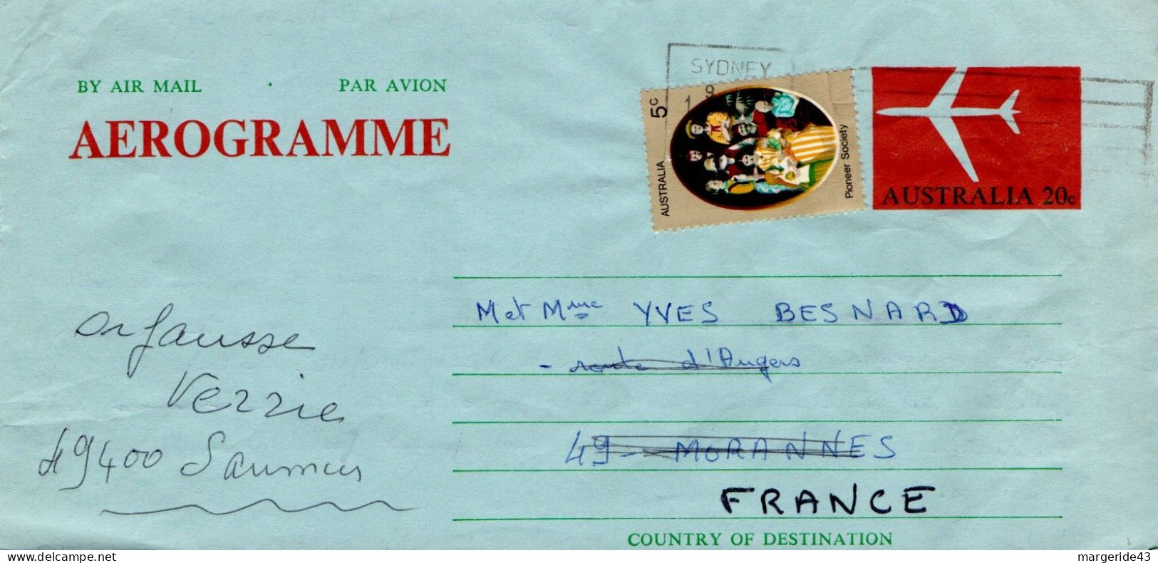 AUSTRALIE AEROGRAMME POUR LA FRANCE 1975 - Brieven En Documenten
