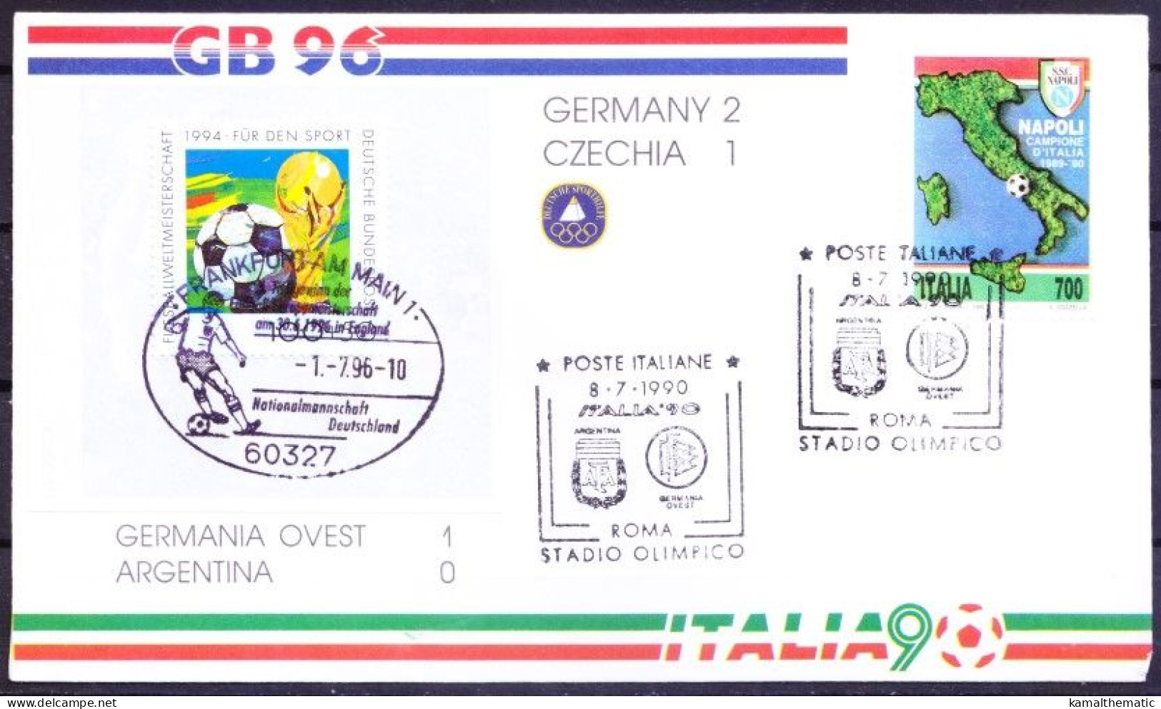 Cover With Cancellation Italy Football WC 1990 Winner Germany 1 Vs Argentina 0 - 1990 – Italien