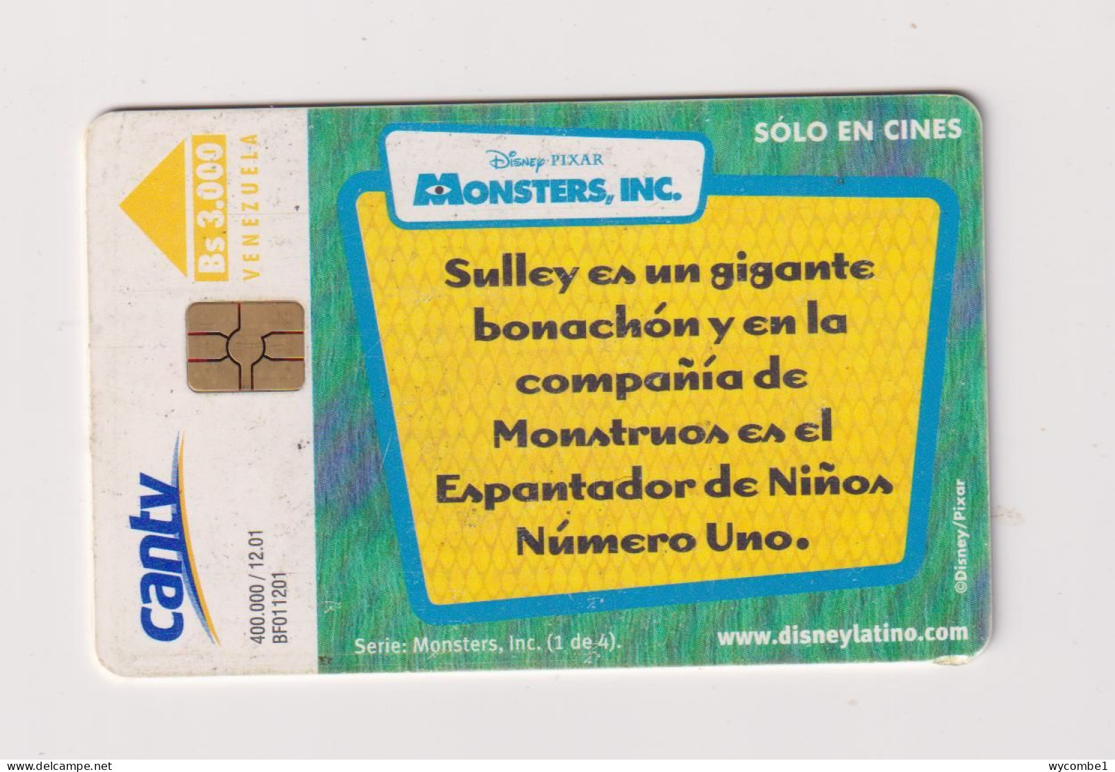 VENEZUELA  -  Disney Monsters Inc Chip Phonecard - Venezuela