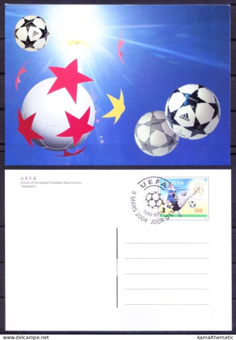 Switzerland 2004 Post Card, Star Balls, Union Of European Football Association - Europei Di Calcio (UEFA)