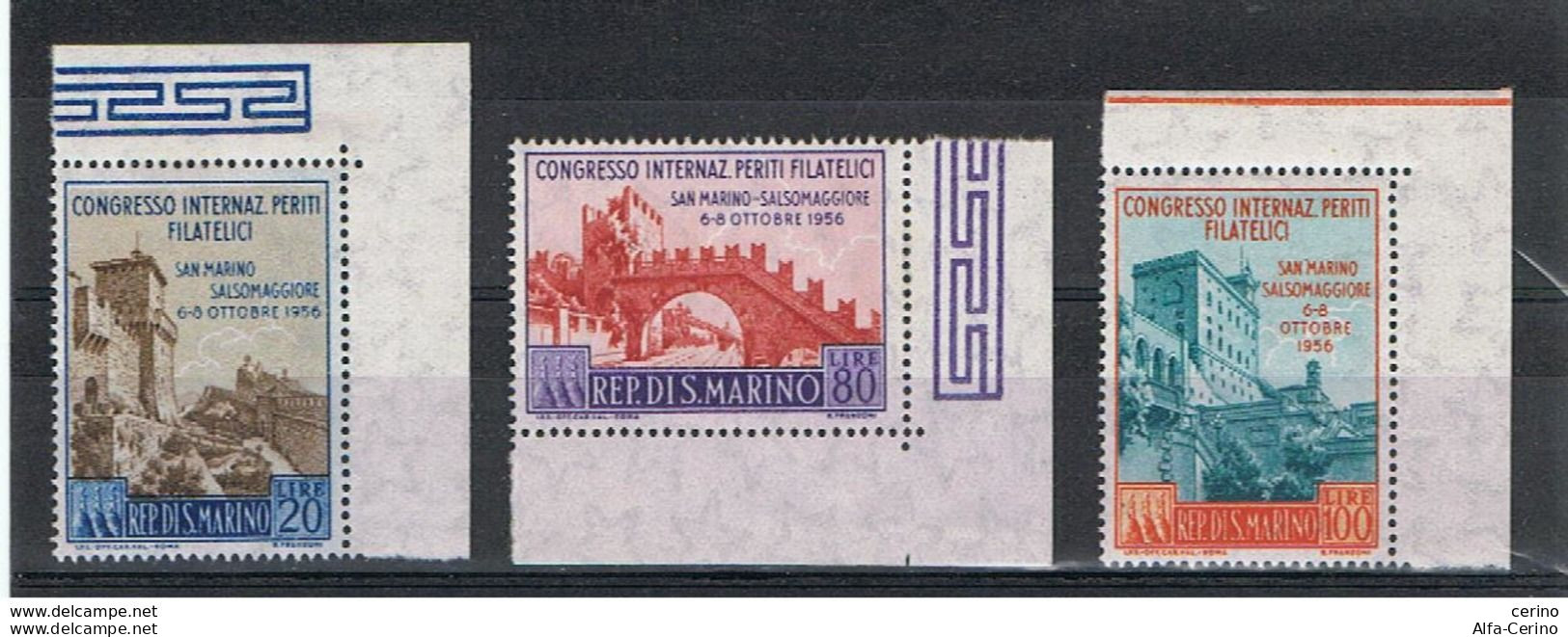 SAN  MARINO:  1956  PERITI  FILATELICI  -  S. CPL. 3  VAL. N. -  SASS. 450/52 - Neufs