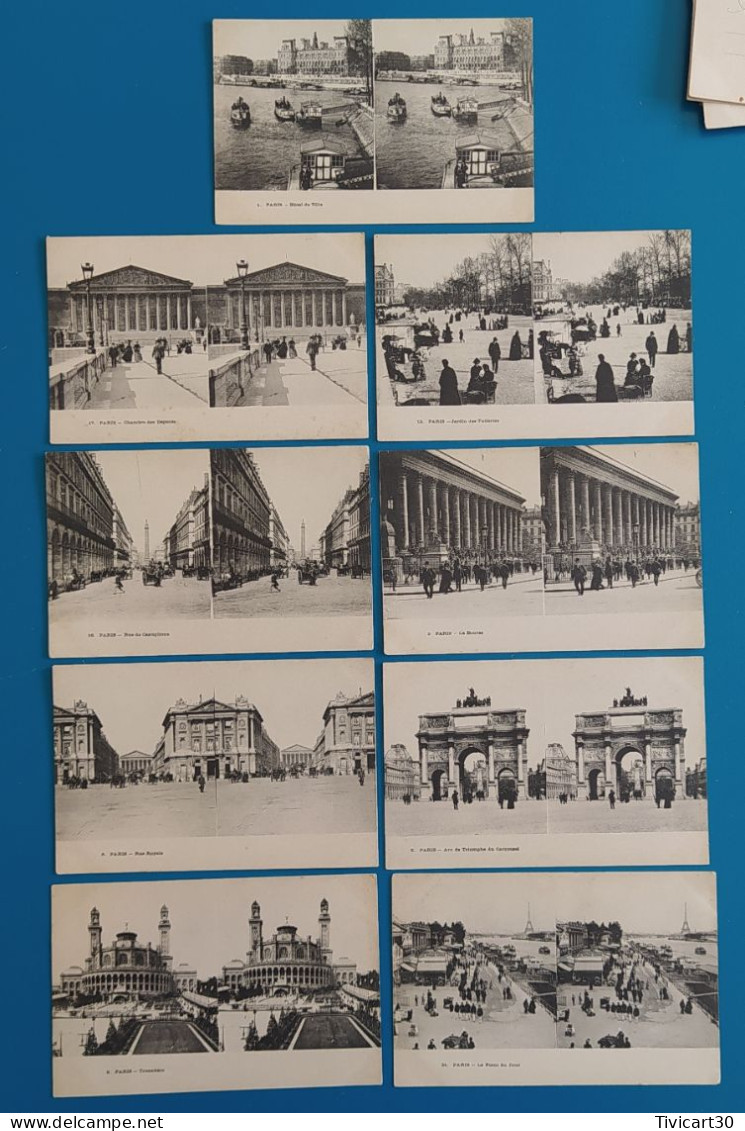 LOT DE 9 CPA STEREO - PARIS (75) - RUES ET MONUMENTS - Lots, Séries, Collections