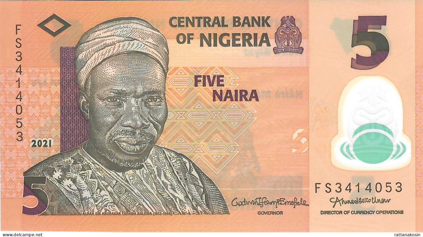 NIGERIA P38m 5 NAIRA 2021 Signature 23 #FS  UNC. - Nigeria