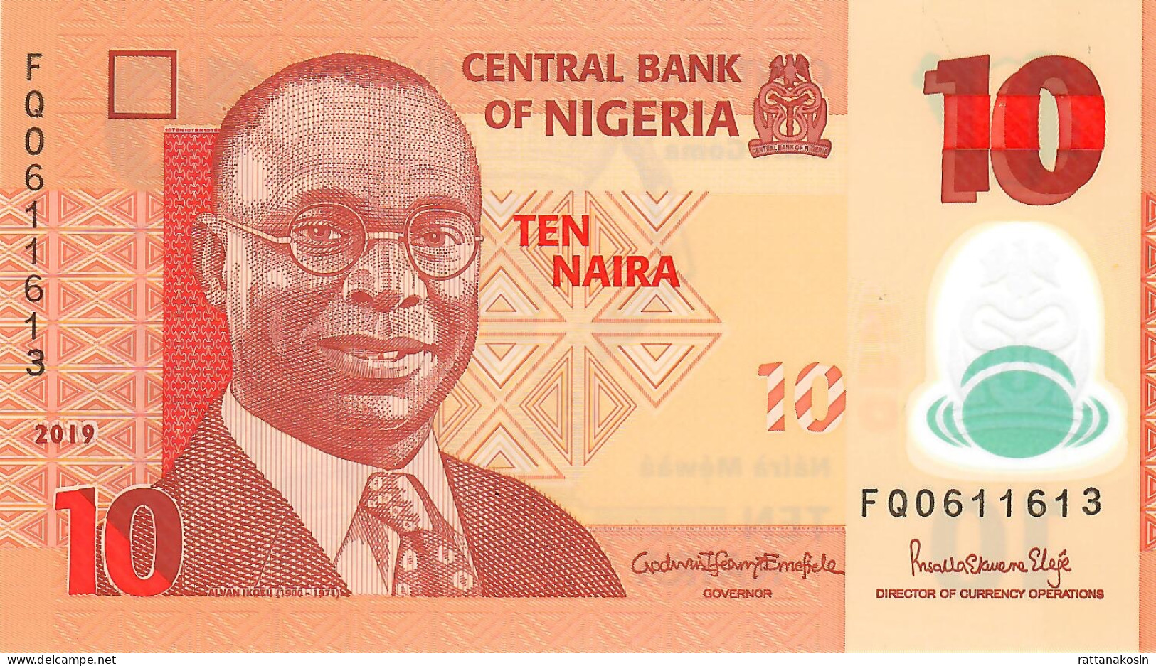 NIGERIA P39o 10 NAIRA 2019 Signature 22 #FQ  UNC. - Nigeria