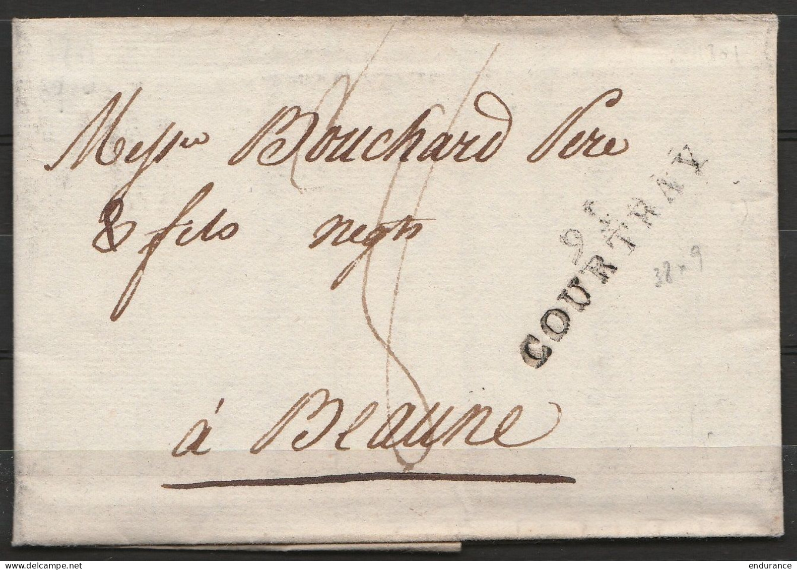 L.datée 1801 De COURTRAY Pour Négociant En Vins à BEAUNE (France) + Griffe "91/COURTRAY" - 1714-1794 (Paises Bajos Austriacos)