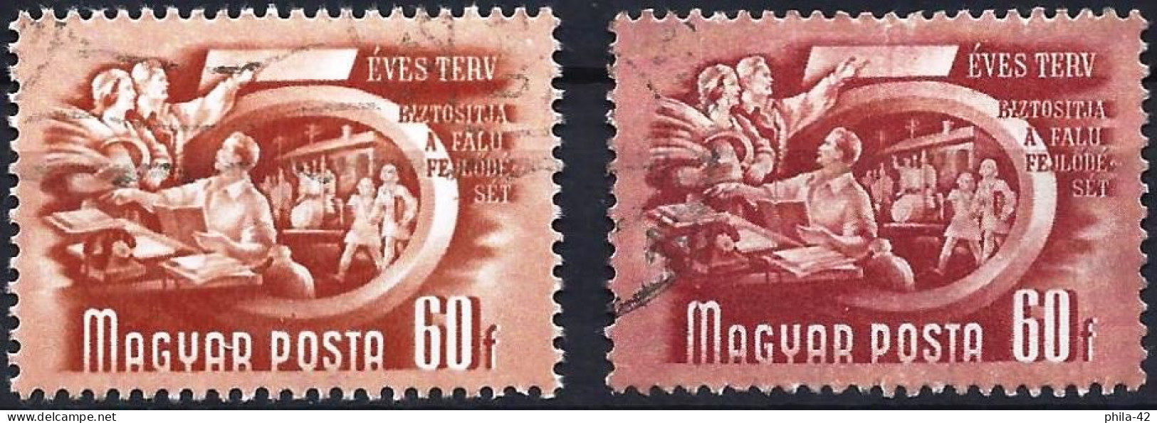 Hungary 1951 - Mi 1179 - YT 933 B ( Five Years Plan : Agricultural Cooperation ) Two Shades Of Color - Variedades Y Curiosidades