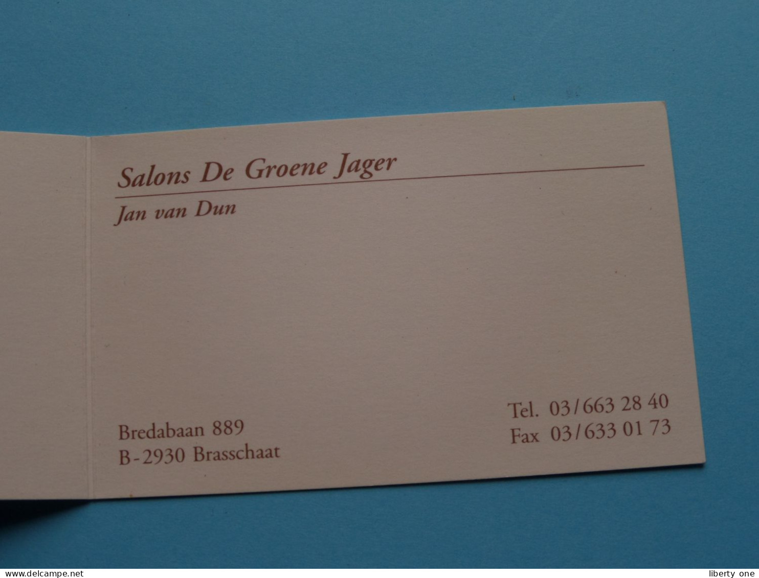 Salons DE GROENE JAGER Brasschaat Bredabaan 889 ( Jan Van Dun ) ( Zie / Voir Scans ) ! - Visiting Cards