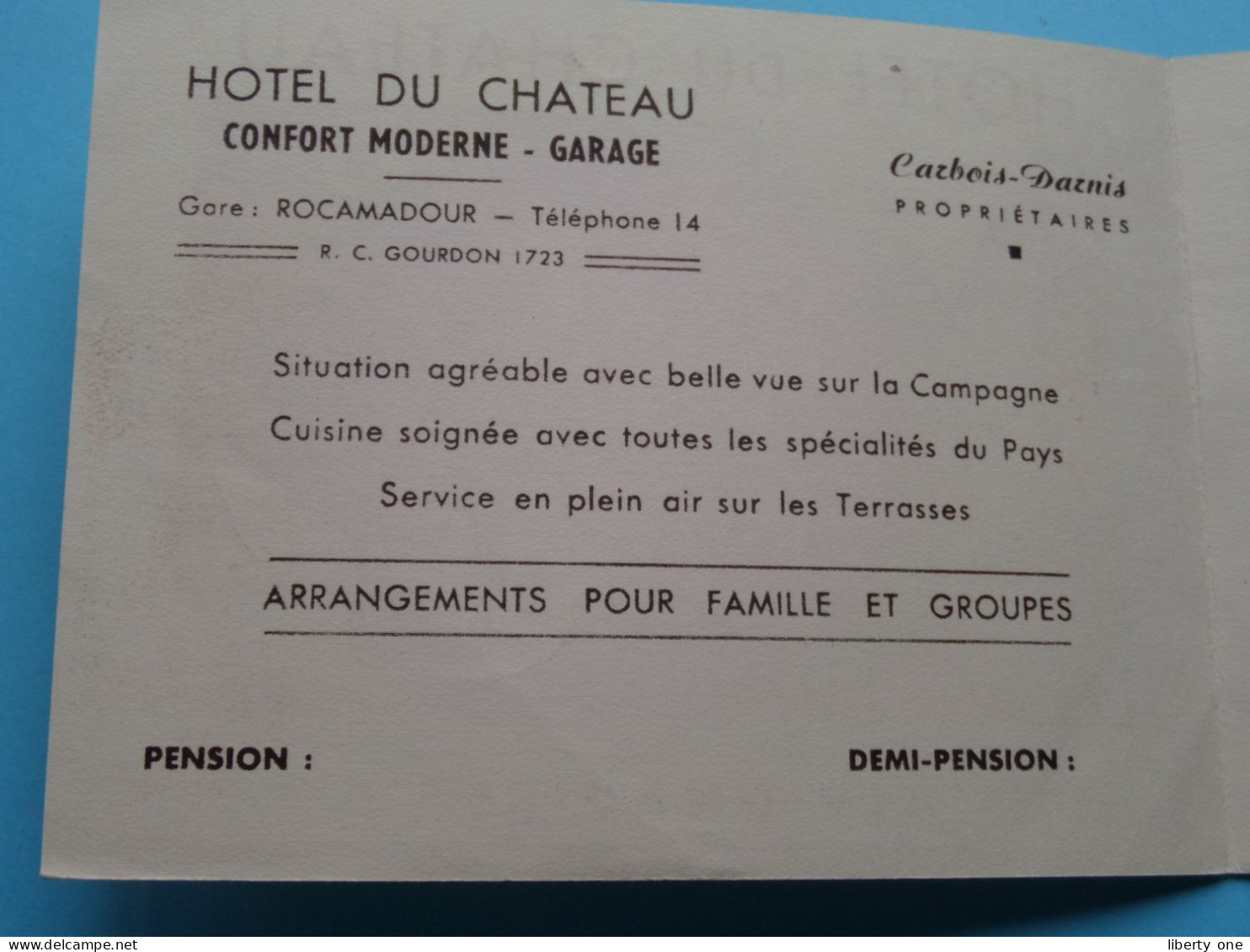 Hotel DU CHATEAU > ALVIGNAC (Lot) (F) Prop. Carbois-darnis ( Zie / Voir Scans ) ! - Visitenkarten