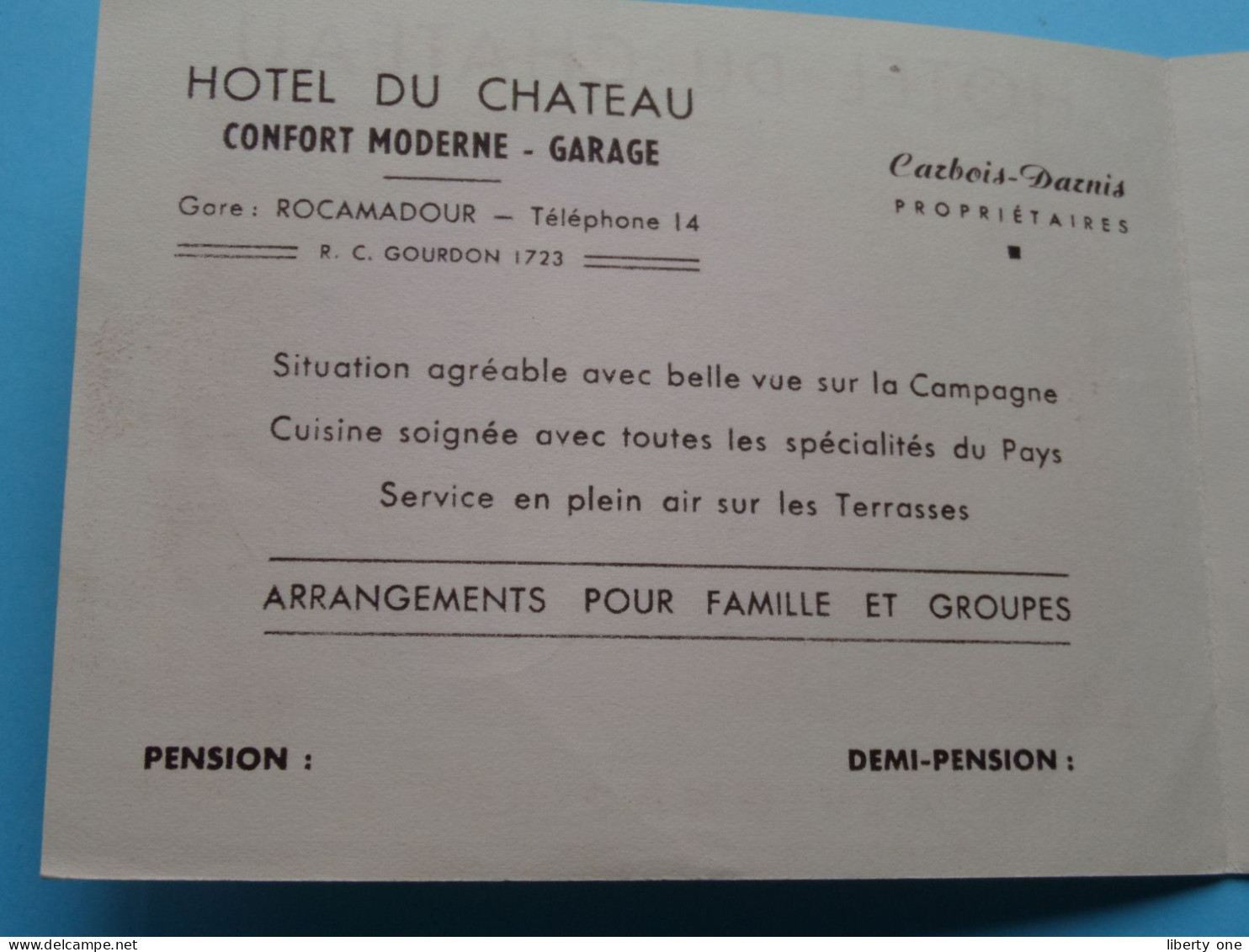 Hotel DU CHATEAU > ALVIGNAC (Lot) (F) Prop. Carbois-darnis ( Zie / Voir Scans ) ! - Visitekaartjes