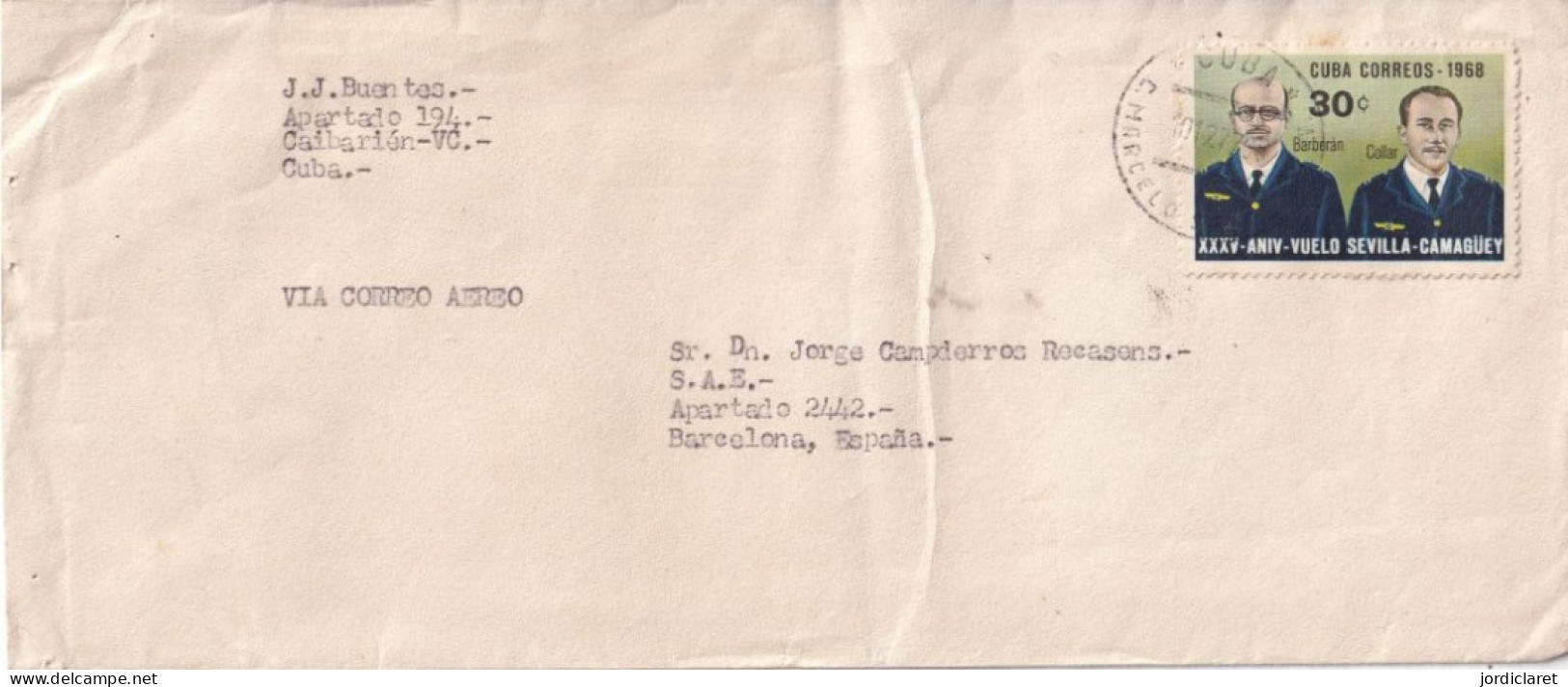 CARTA 1968   ANº  VUELO SEVILLA-CAMAGUEY - Covers & Documents