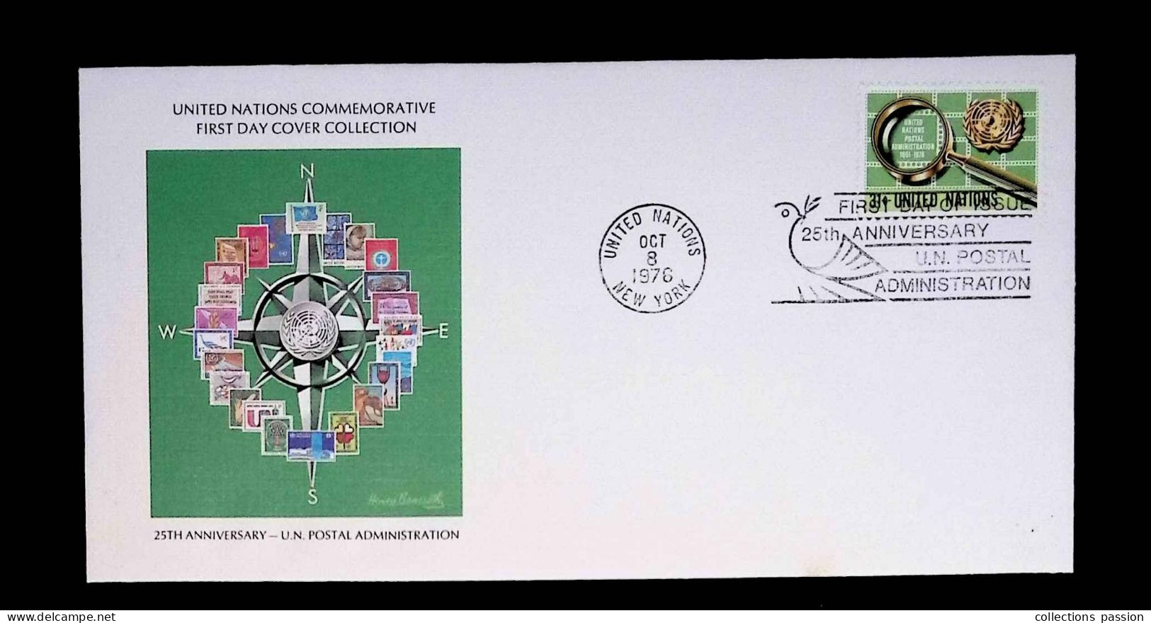 CL, FDC, 1 Er Jour, United Nations, New York, Oct. 8 1976, 25 Th Anniversary U.N. Postal Administration, 2 Scans - Briefe U. Dokumente