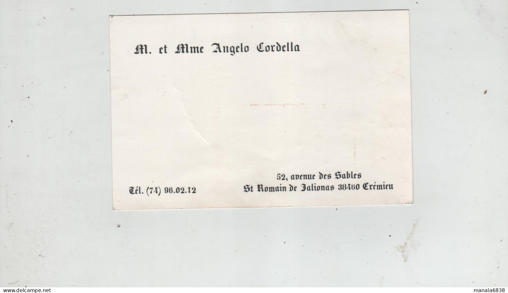 Cordella Saint Romain De Jalionas - Cartes De Visite