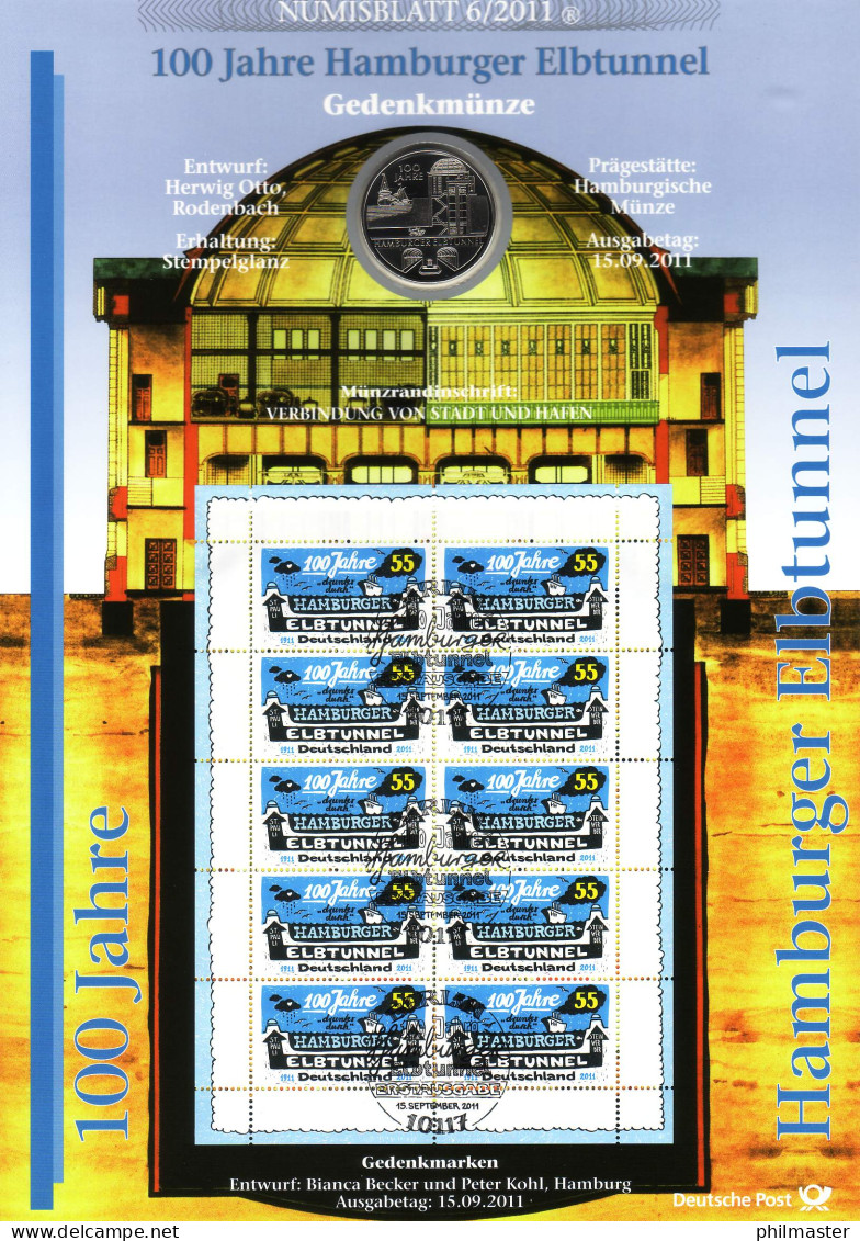 2890 Hamburger Elbtunnel Zwischen St. Pauli Und Finkenwerder- Numisblatt 6/2011 - Numisbriefe