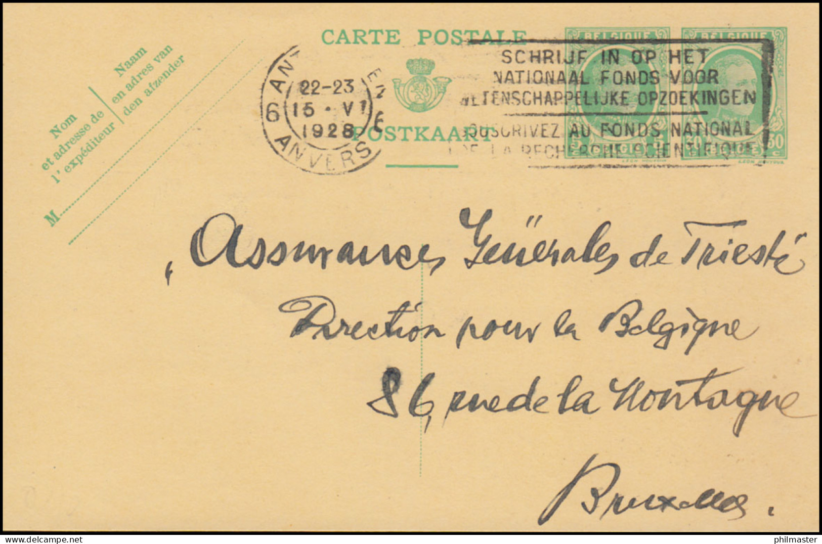 Belgien Postkarte P 110 König Albert 5+30 C. Aus ANTWERPEN-ANVERES 6 -15.5.1928 - Autres & Non Classés