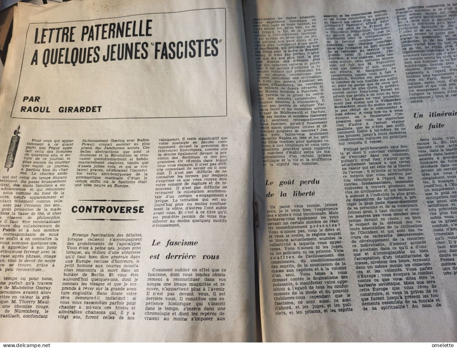 L ESPRIT PUBLIC/VACANCES ANTI GAULLISTES/FASCISTES/PERRET/MABIRE/MAO DE GAULLE/SOLDATS PERDUS/ALGERIE/DEGUELDRE LETTRE - Política