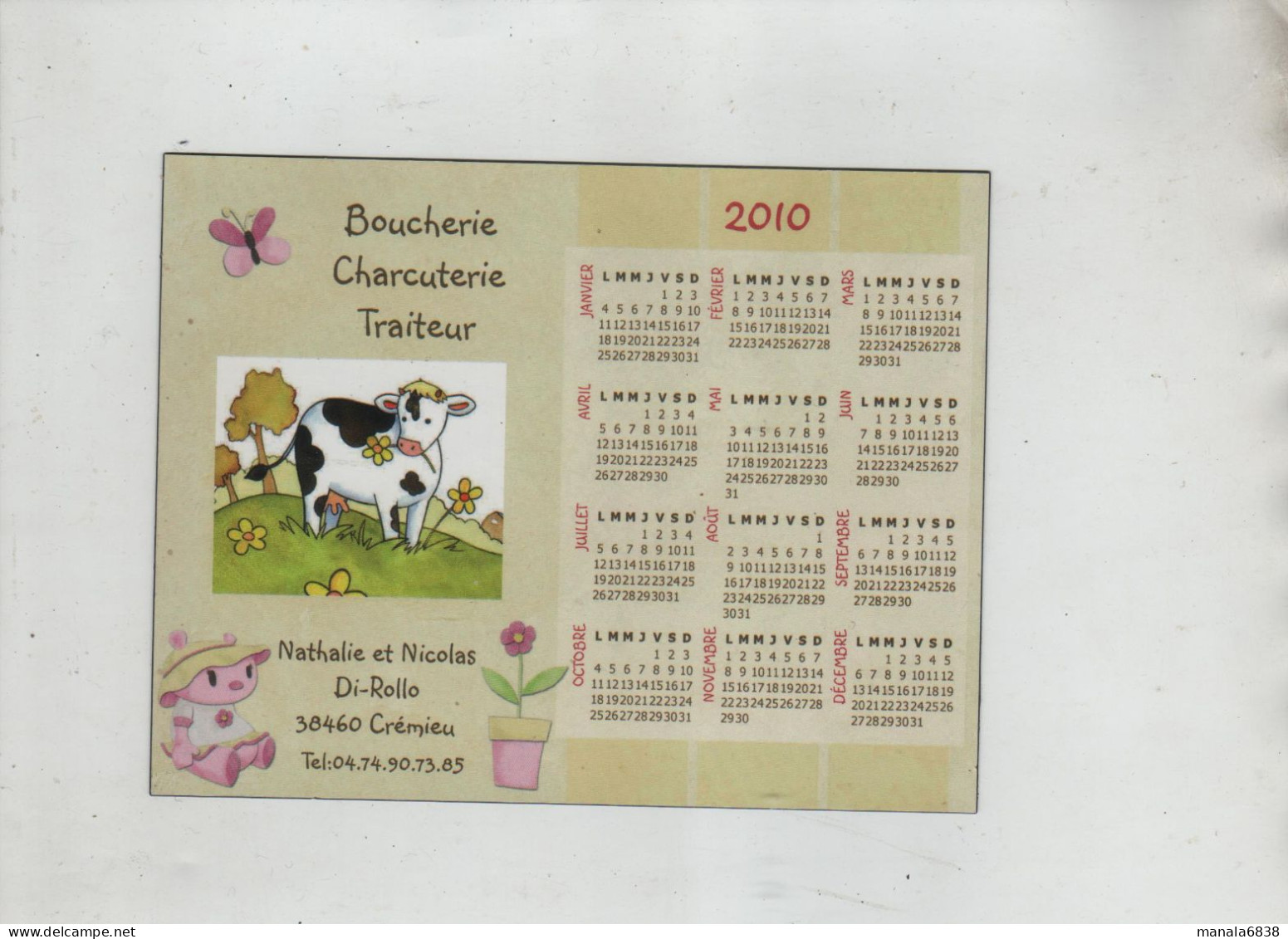 Calendrier Aimanté Boucherie Charcuterie Traiteur 2010 Di Rollo Crémieu - Other & Unclassified