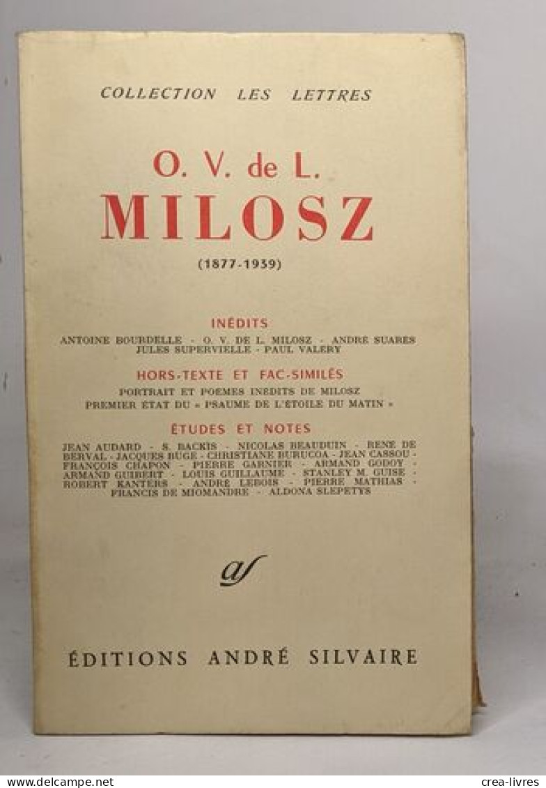 O. V. De L. Milosz (1877-1939) - Collection Les Lettres - Autres & Non Classés