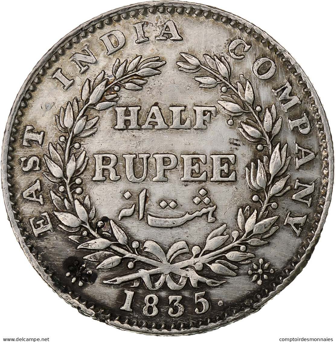 Inde Britannique, William IV, 1/2 Rupee, 1835, Bombay, Argent, TTB+, KM:449.1 - Kolonien