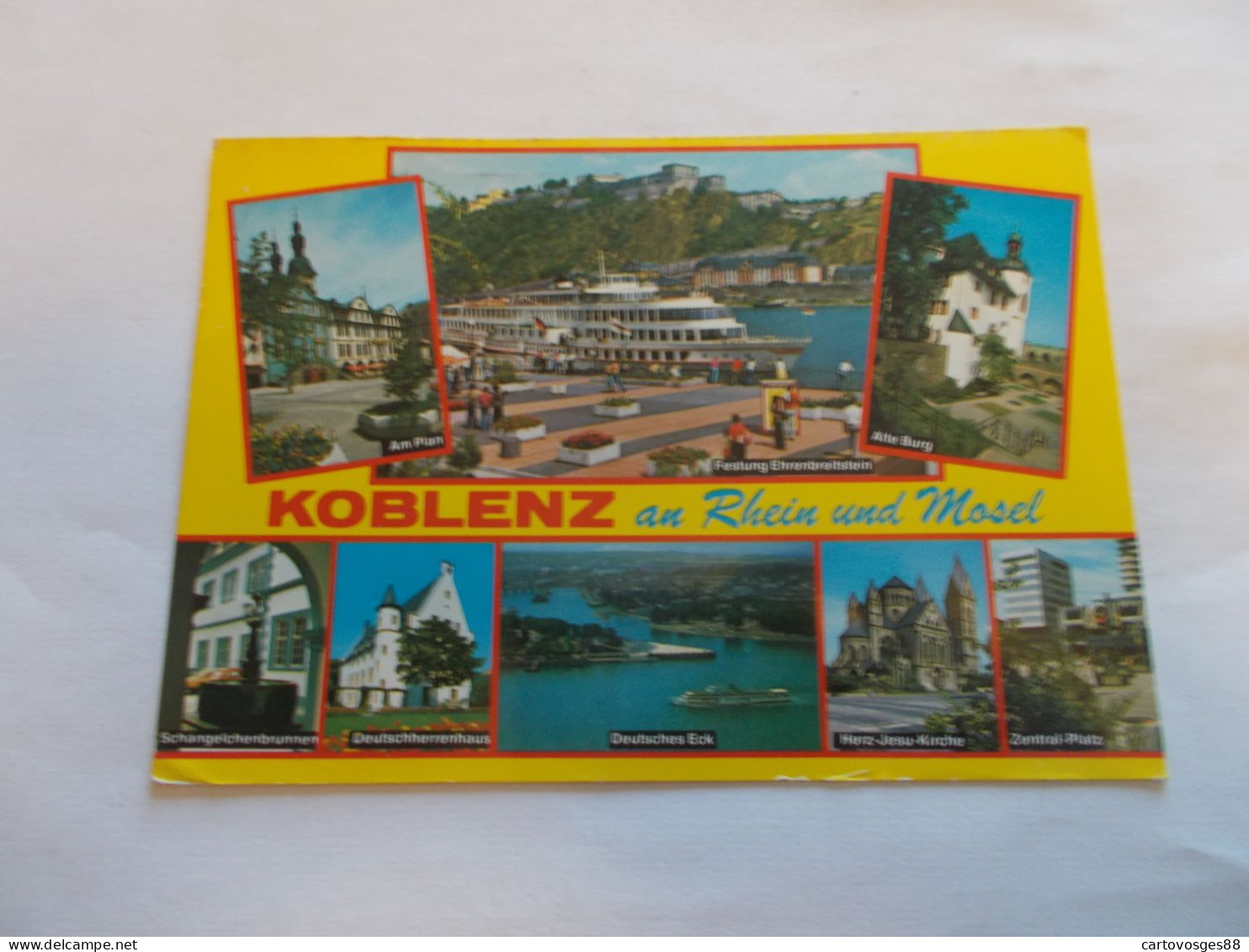 KOBLENZ AN RHEIN UND MOSEL  ( ALLEMAGNE GERMANY )  MULTIVUES ANIMEES  BATEAUX BATIMENTS TIMBRE FOLKLORIQUE - Koblenz