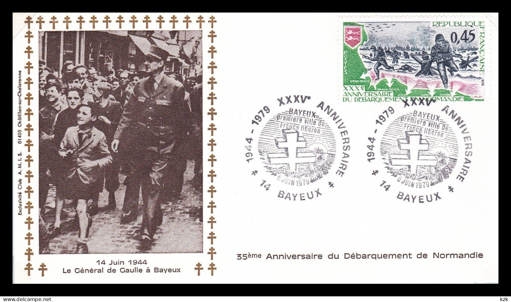 1 24	-	085	-	35ème Anniversaire Du Débarquement De Normandie  				14 Juin 1944 - Le Général De Gaulle à Bayeux - De Gaulle (General)