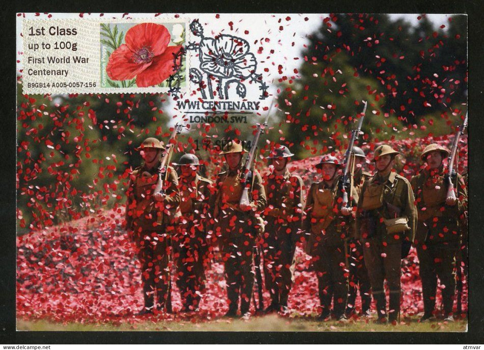 UK (2014) Carte Maximum Card ATM Post&Go - First World War Centenary, Tank Museum - Soldiers, Poppy, Coquelicot - Cartas Máxima